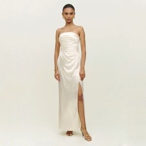 REFORMATION WEDDING GOWN Strapless Barrow High Slit Silk Wedding Dress NWT 10
